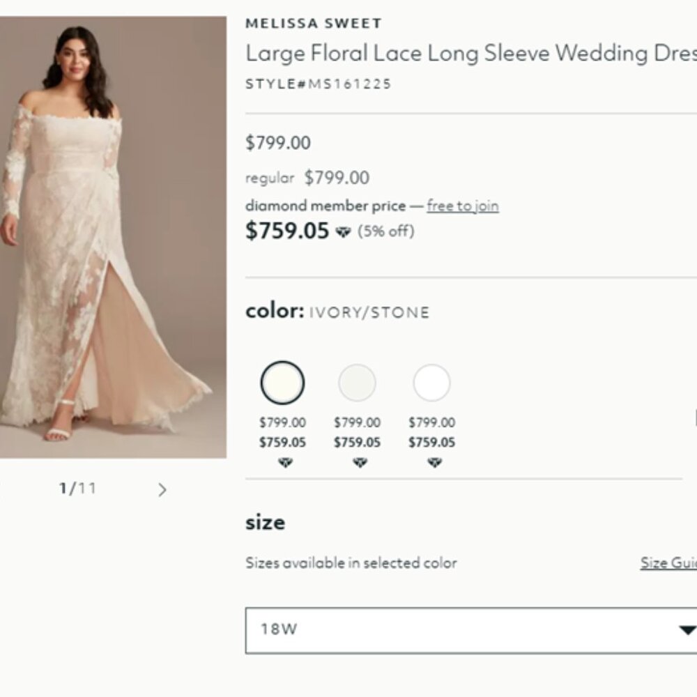 Melissa Sweet Floral Lace Long Sleeve Wedding Dress